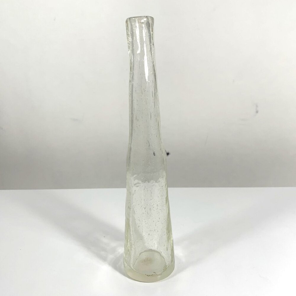 Handblown Clear Glass Bud Vase Organic Textured Surface Slim Tapered Neck